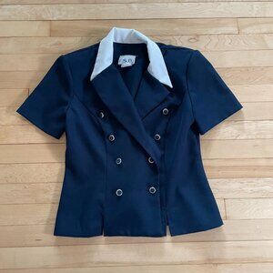 Vintage 80s 90s Navy Blazer Women’s Size 8 Fits XS S Short Sleeve Nautical Jacke